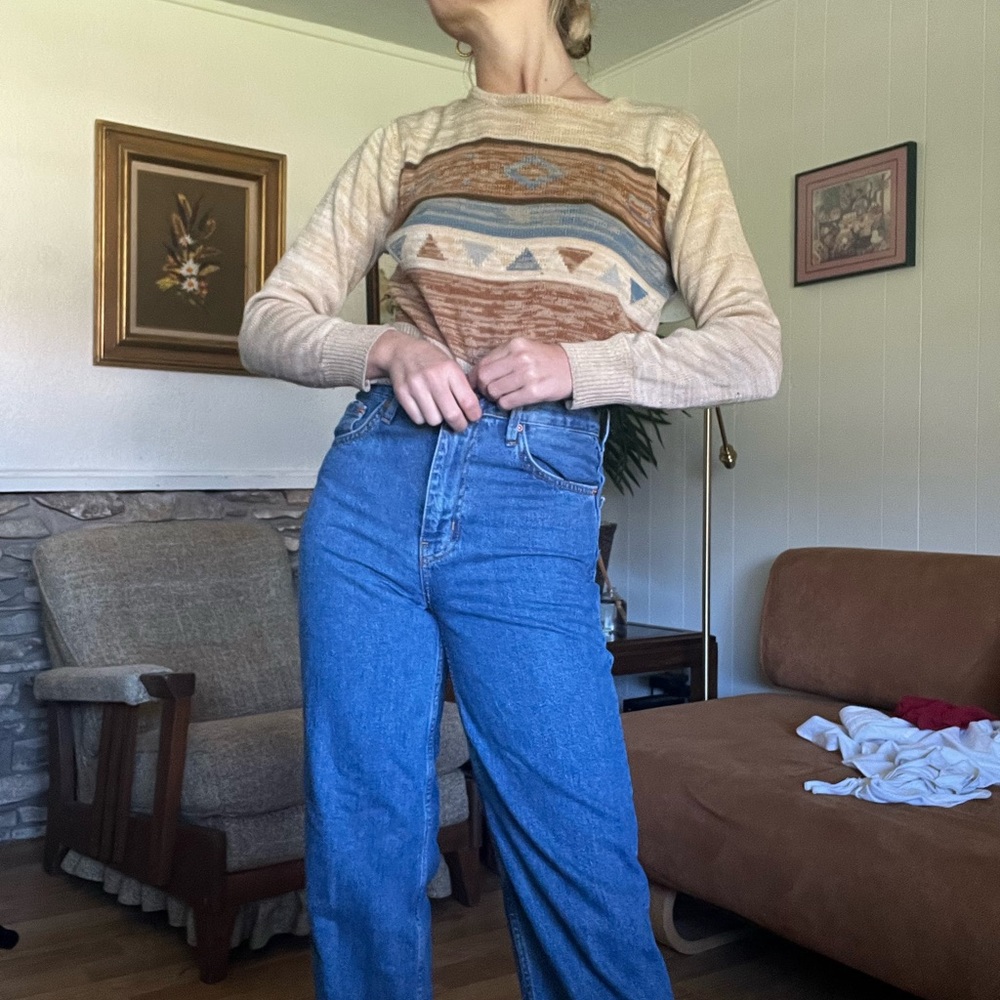 Vintage 70s 80s tan brown patterned sweater